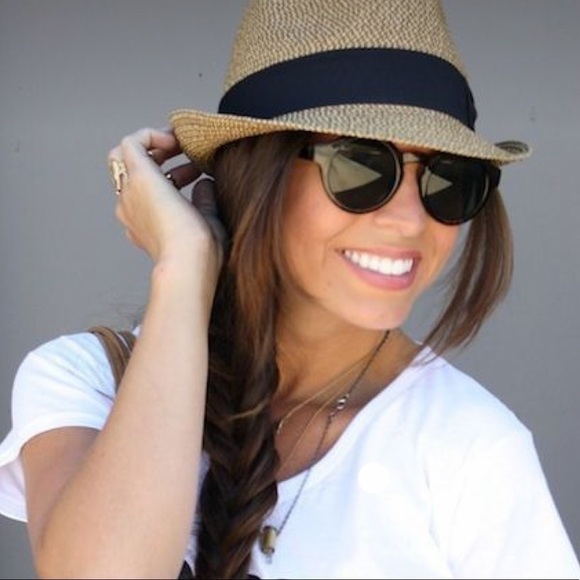 Trilby hats straw with pink & white polka dot ribbon and brown hat main image 7
